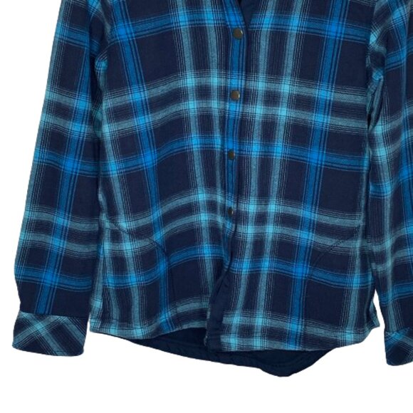 Orvis Womens Fleece Lined Flannel Shacket Size S Blue Plaid Gorpcore Granola - Picture 4 of 15